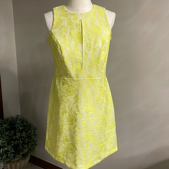 RIVER ISLAND woman’s NEON YELLOW floral LACE shift dress size 36 euro stretch - Picture 1 of 13